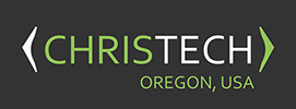 Christech logo, grey background with green white letters